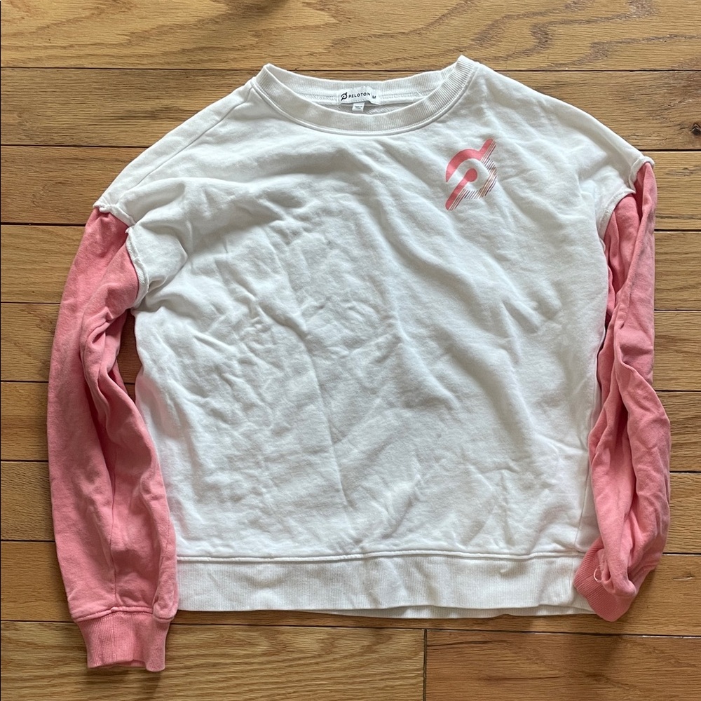 Peloton White Sweatshirt with Pink Logo